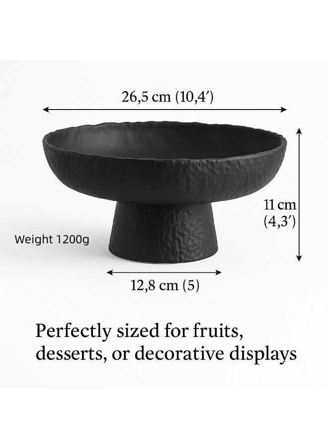 Matte Ceramic High Foot Fruit Bowl | 10.4'' 26.5 CM | Perfect Home Decor | High-Temperature Fired Thickened Ceramic Bowl, Non-Slip Wide Base Serving Platter with Irregular Edge Design- Black - Image 4